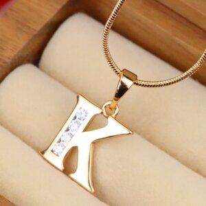 "Rose Gold Letter K Pendant with Crystals – 18K Gold Plated Charm, XPPT1360